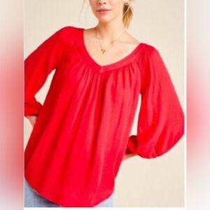 Maeve Anthropologie Vibrant Red Breezy Blouse